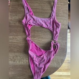PINK SKIMS glitter swim monokini